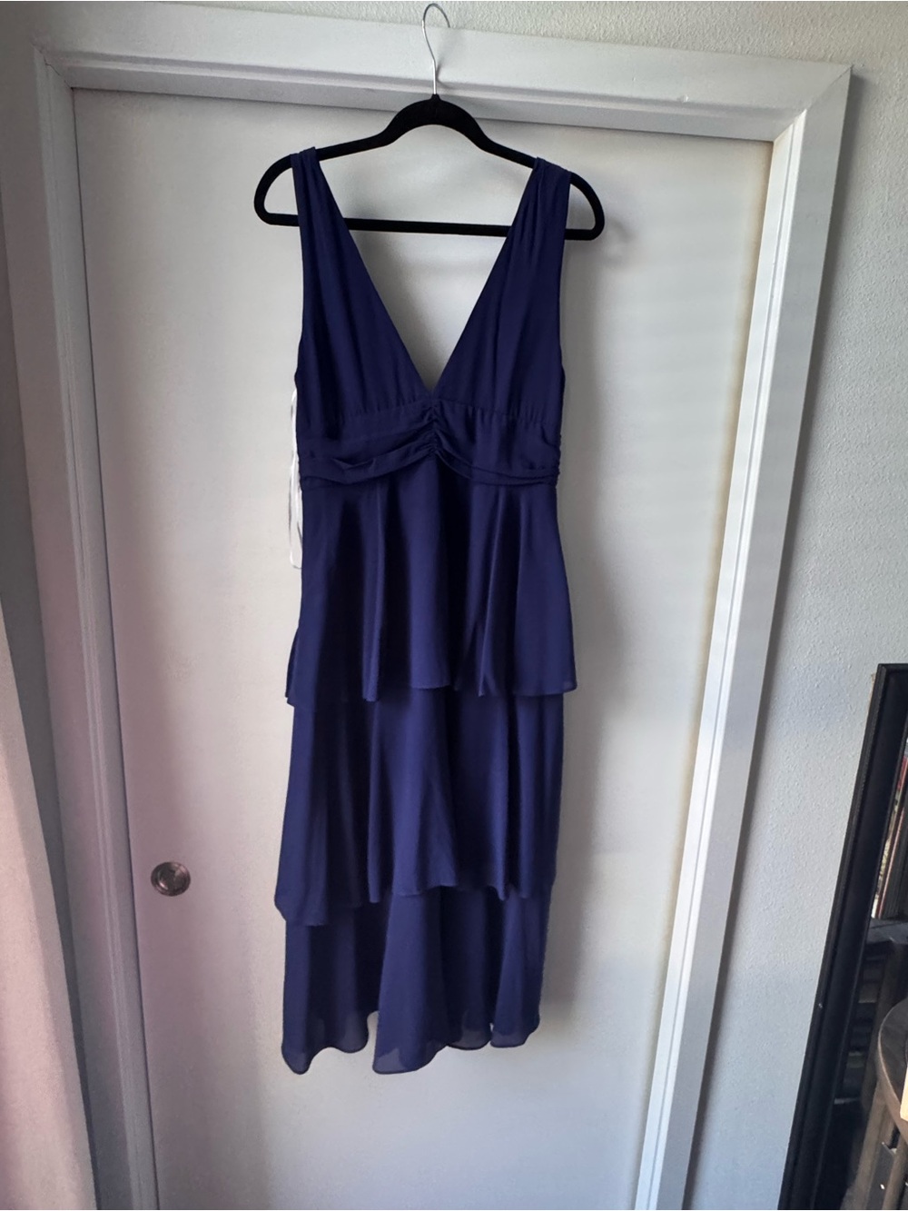 Lulu's Deep Navy Tiered V-Neck Dress